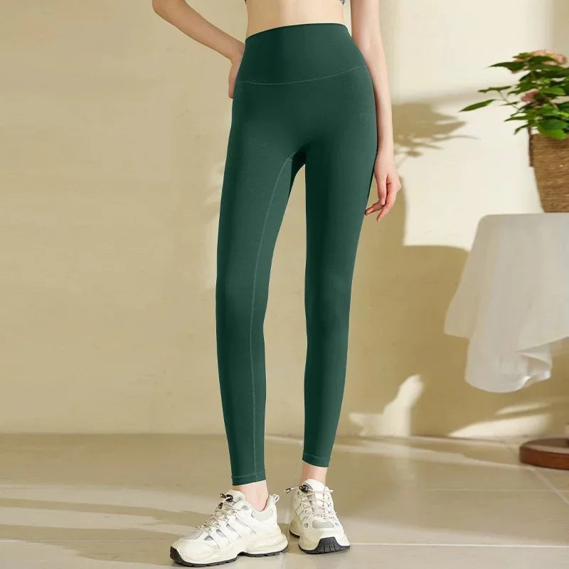 Women High Waist Yoga Leggings Nude Soft Breathable Tummy Control Skinny Pants Gym Running Pilates Fitness Sports Tights
