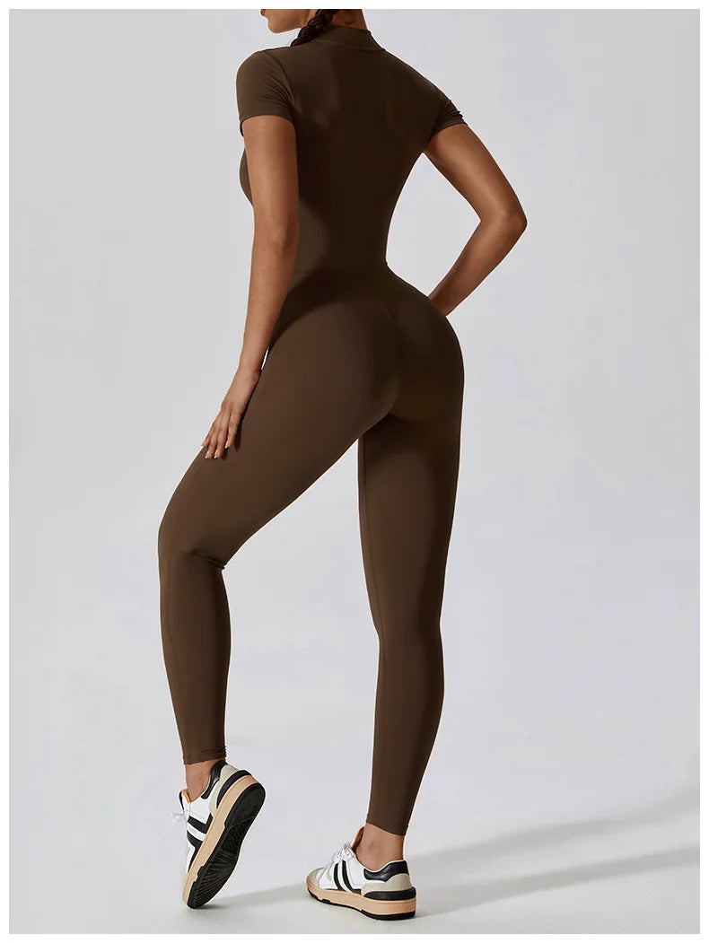 Yoga Boilersuit Long Sleeved Women's Sportswear Gym Zipper Jumpsuits Workout High-intensity Fitness One-piece Skin-tight Garment