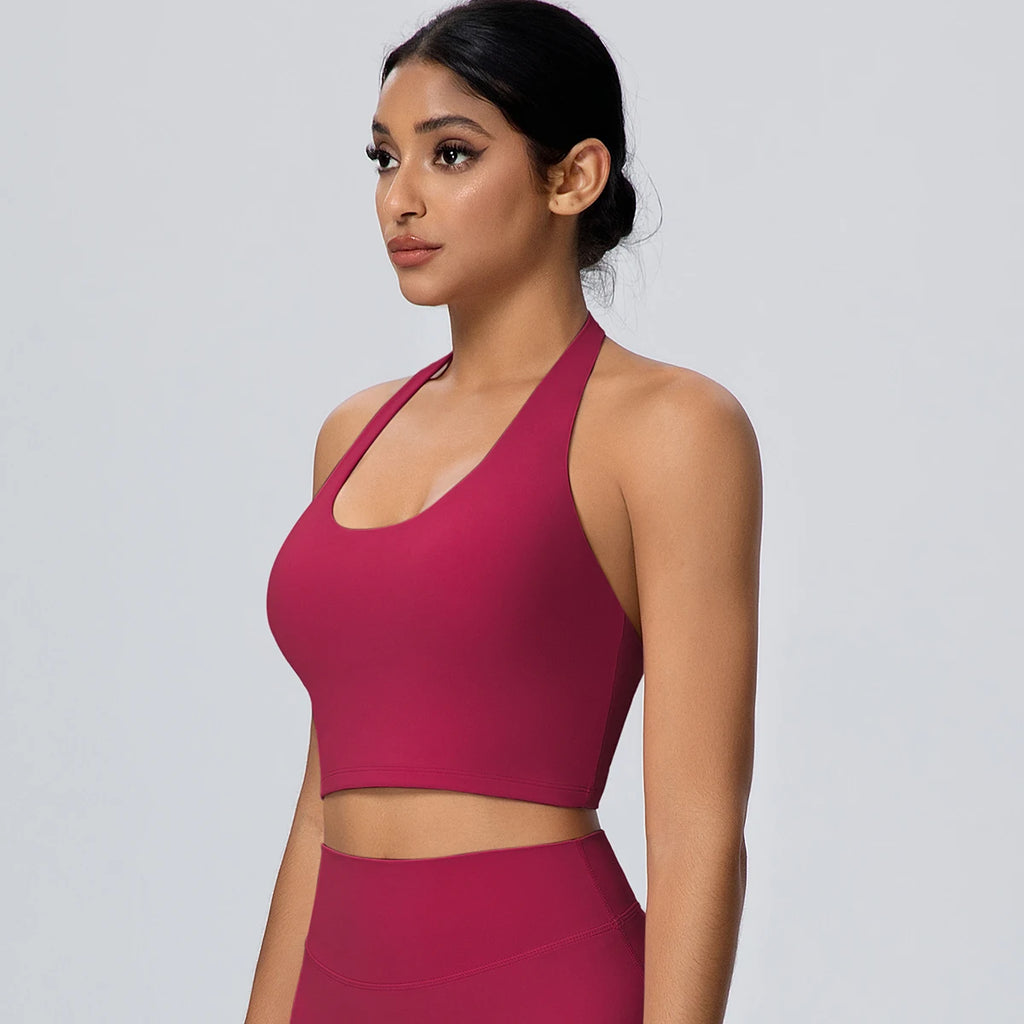 Summer Beautiful Back Hanging Neck Bra Woman Shockproof Workout Top Sports Underwear Yoga Vest with Chest Pad Sexy Women Bra