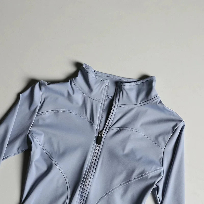 Women Slim Fit Yoga Jacket Quick Dry Zip Up Stand Collar Fitness Running Sports Top