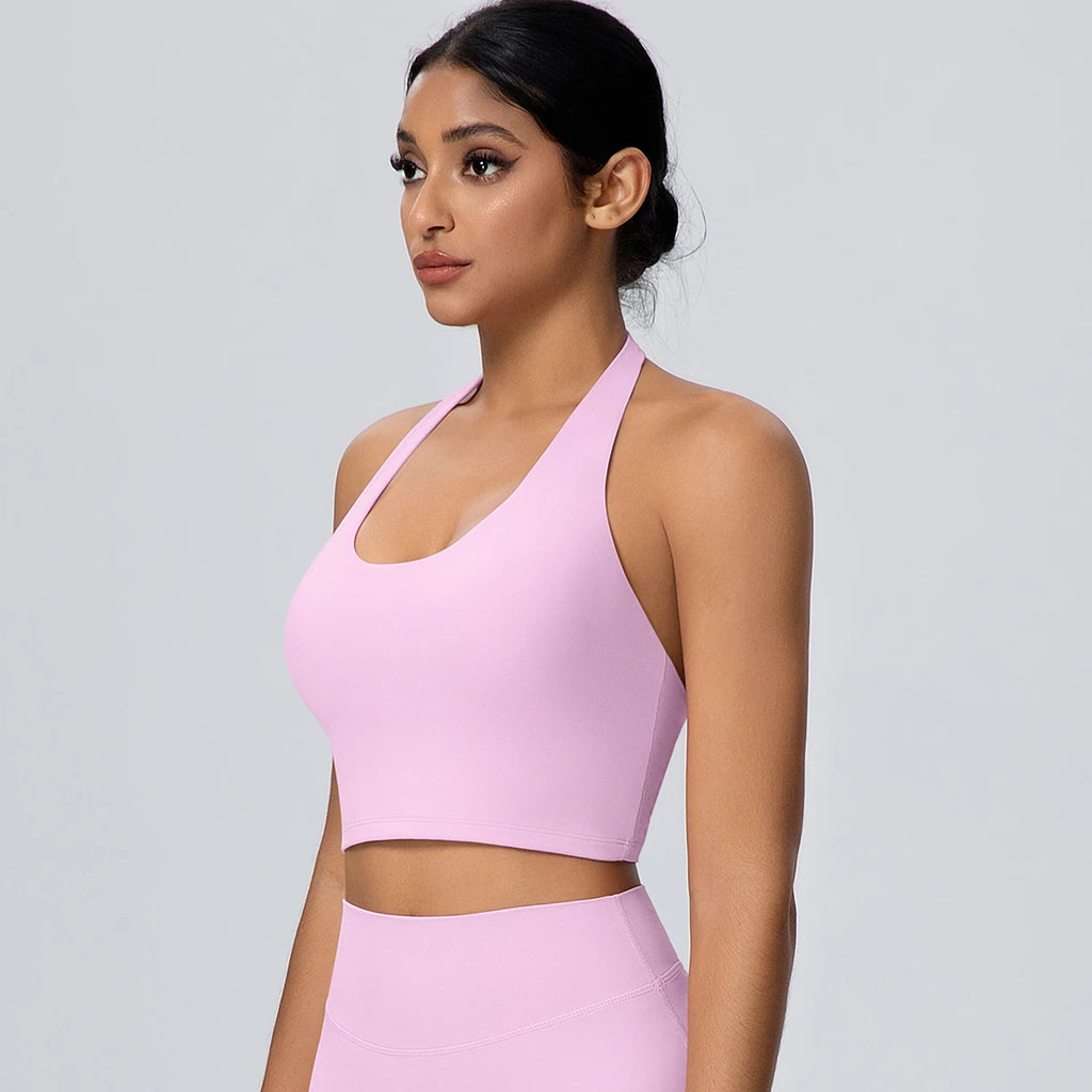 Summer Beautiful Back Hanging Neck Bra Woman Shockproof Workout Top Sports Underwear Yoga Vest with Chest Pad Sexy Women Bra
