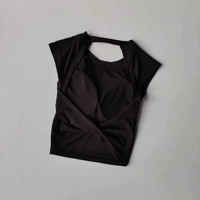 Women's Sexy Backless Cropped Yoga Tank Top with Fixed Pads - Quick Dry, Moisture Wicking, Slim Fit Workout T-Shirt for Gym Fitn