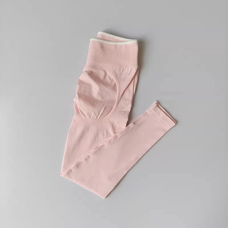 Women's High Waist Yoga Pants, Tummy Control Contrast Color Booty Leggings, Quick Dry Moisture Wicking Stretch Fitness Pants