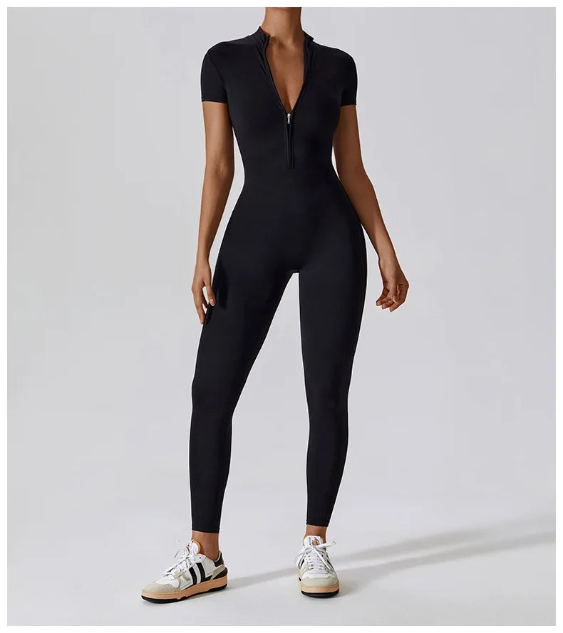 Yoga Boilersuit Long Sleeved Women's Sportswear Gym Zipper Jumpsuits Workout High-intensity Fitness One-piece Skin-tight Garment