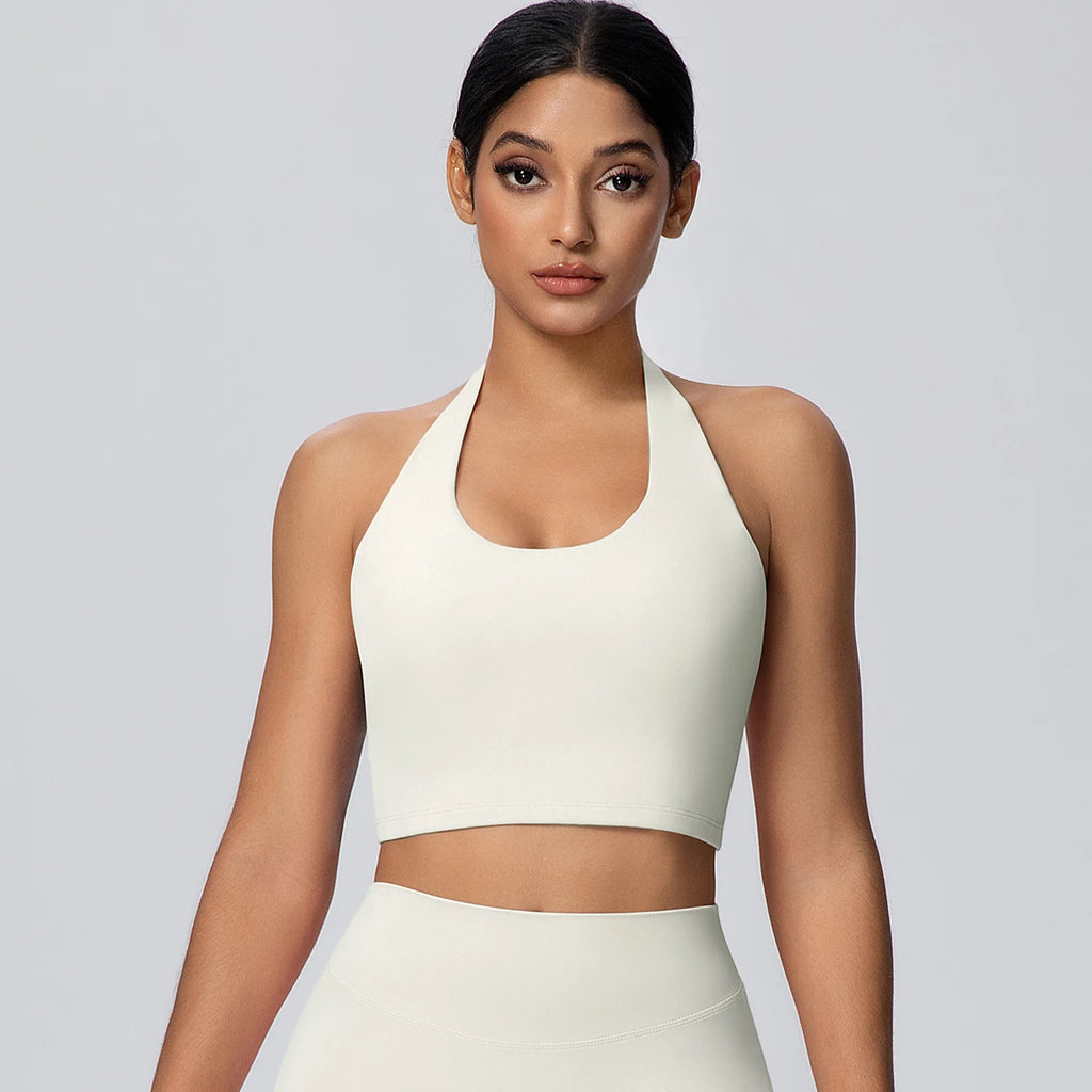 Summer Beautiful Back Hanging Neck Bra Woman Shockproof Workout Top Sports Underwear Yoga Vest with Chest Pad Sexy Women Bra