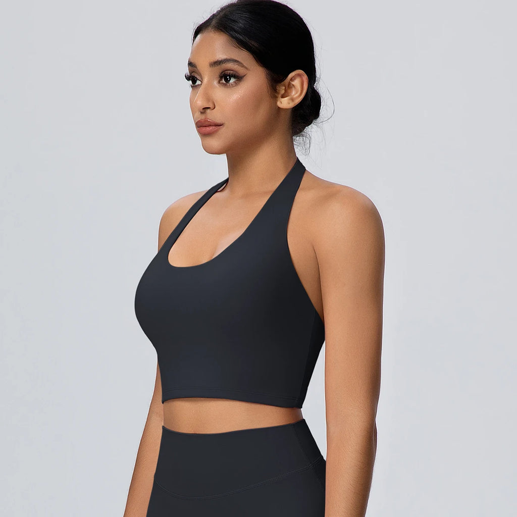 Summer Beautiful Back Hanging Neck Bra Woman Shockproof Workout Top Sports Underwear Yoga Vest with Chest Pad Sexy Women Bra