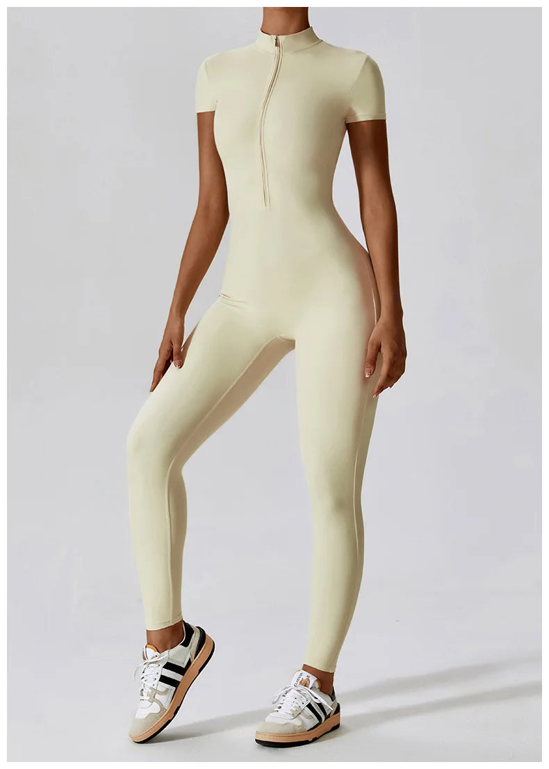 Yoga Boilersuit Long Sleeved Women's Sportswear Gym Zipper Jumpsuits Workout High-intensity Fitness One-piece Skin-tight Garment