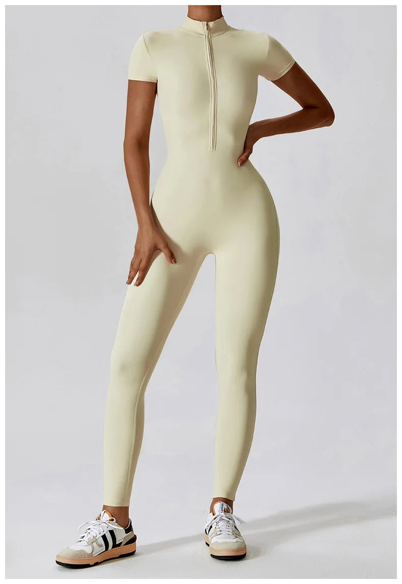 Yoga Boilersuit Long Sleeved Women's Sportswear Gym Zipper Jumpsuits Workout High-intensity Fitness One-piece Skin-tight Garment