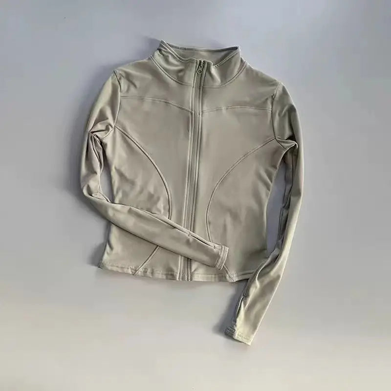 Women Slim Fit Yoga Jacket Quick Dry Zip Up Stand Collar Fitness Running Sports Top