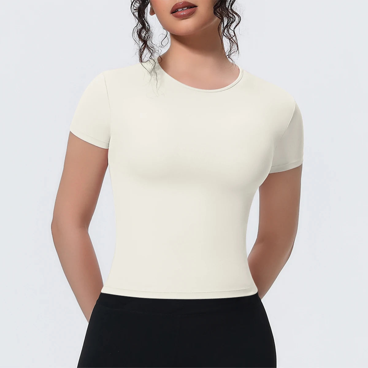 Hot Sale Summer Yoga T-shirt Running Shirts Solid Color Quick Drying Workout Top for Woman Short Sleeve Gym Sports Top