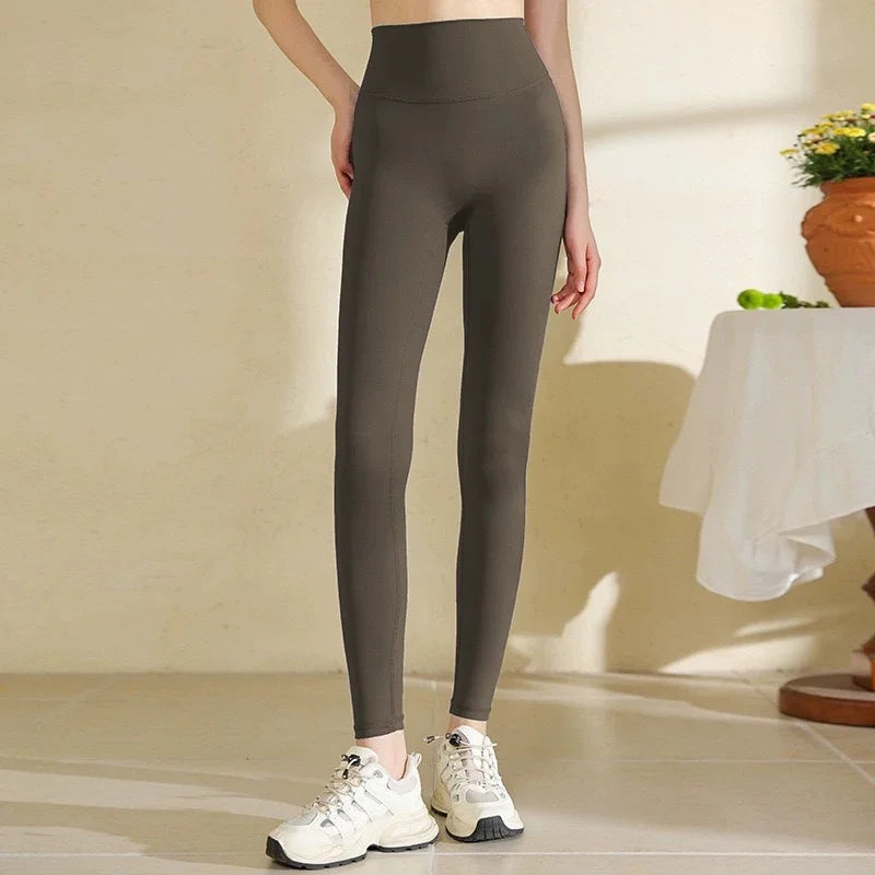Women High Waist Yoga Leggings Nude Soft Breathable Tummy Control Skinny Pants Gym Running Pilates Fitness Sports Tights