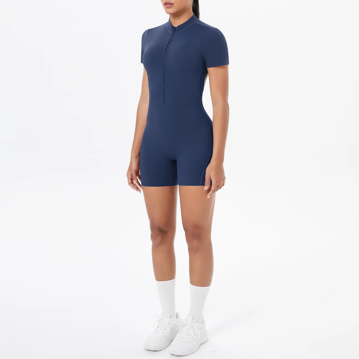 Hollow Out Backless Short Sleeved Zipper Jumpsuit for Woman Jumpsuit Yoga Suit One-Piece Legging Short Push Up Gym Yoga Clothing
