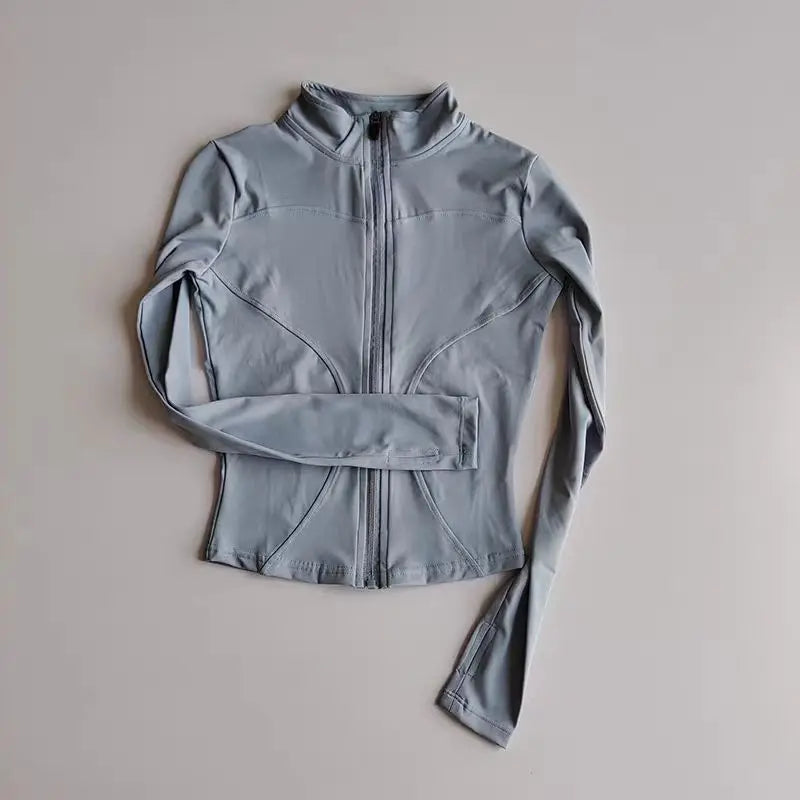Women Slim Fit Yoga Jacket Quick Dry Zip Up Stand Collar Fitness Running Sports Top