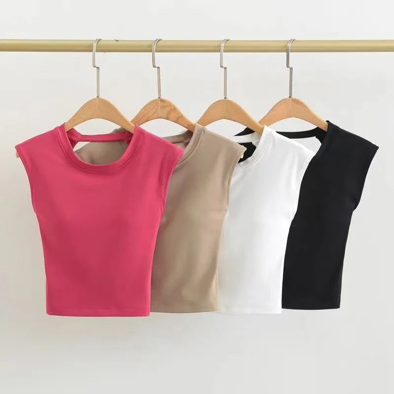Women's Sexy Backless Cropped Yoga Tank Top with Fixed Pads - Quick Dry, Moisture Wicking, Slim Fit Workout T-Shirt for Gym Fitn