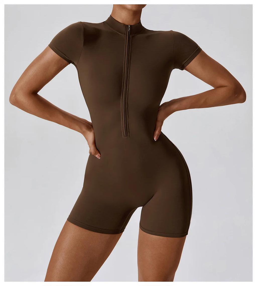 Yoga Boilersuit Long Sleeved Women's Sportswear Gym Zipper Jumpsuits Workout High-intensity Fitness One-piece Skin-tight Garment