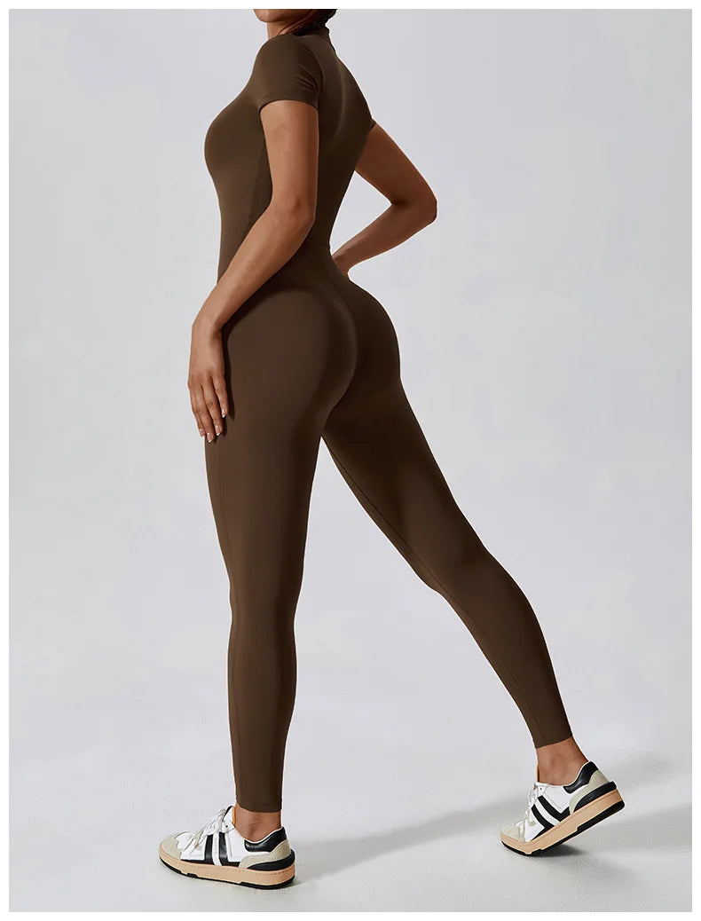 Yoga Boilersuit Long Sleeved Women's Sportswear Gym Zipper Jumpsuits Workout High-intensity Fitness One-piece Skin-tight Garment
