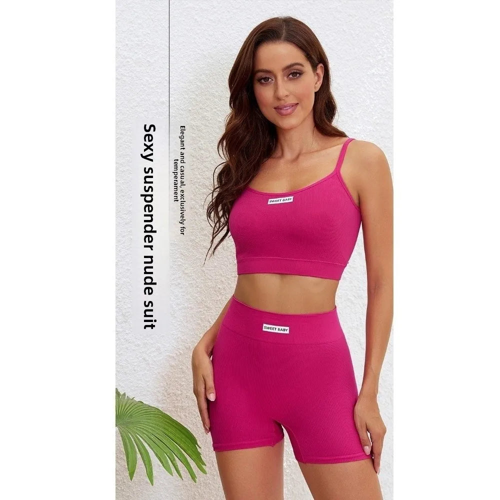 Super Stretchy Women's Sports Clothing Set Sportswear Sleeveless Vest Underwear Shorts Pants Kit Slim Fit Short