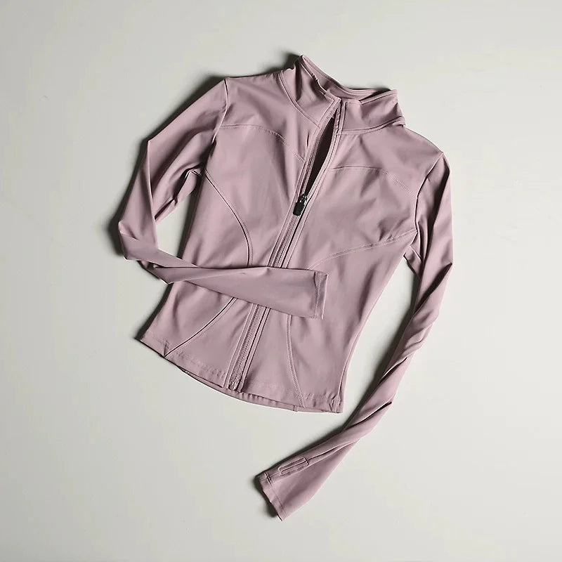 Women Slim Fit Yoga Jacket Quick Dry Zip Up Stand Collar Fitness Running Sports Top
