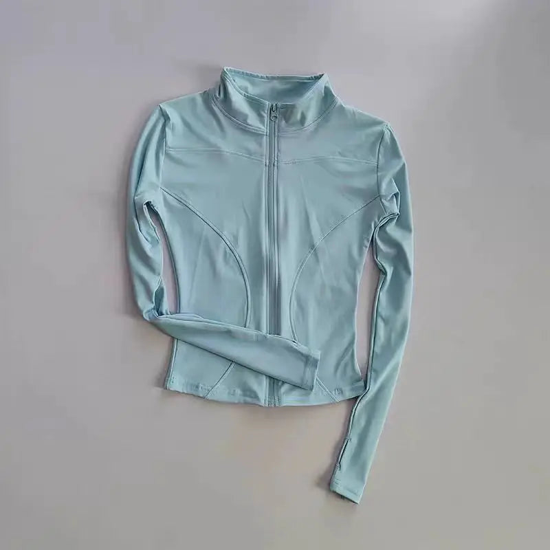 Women Slim Fit Yoga Jacket Quick Dry Zip Up Stand Collar Fitness Running Sports Top