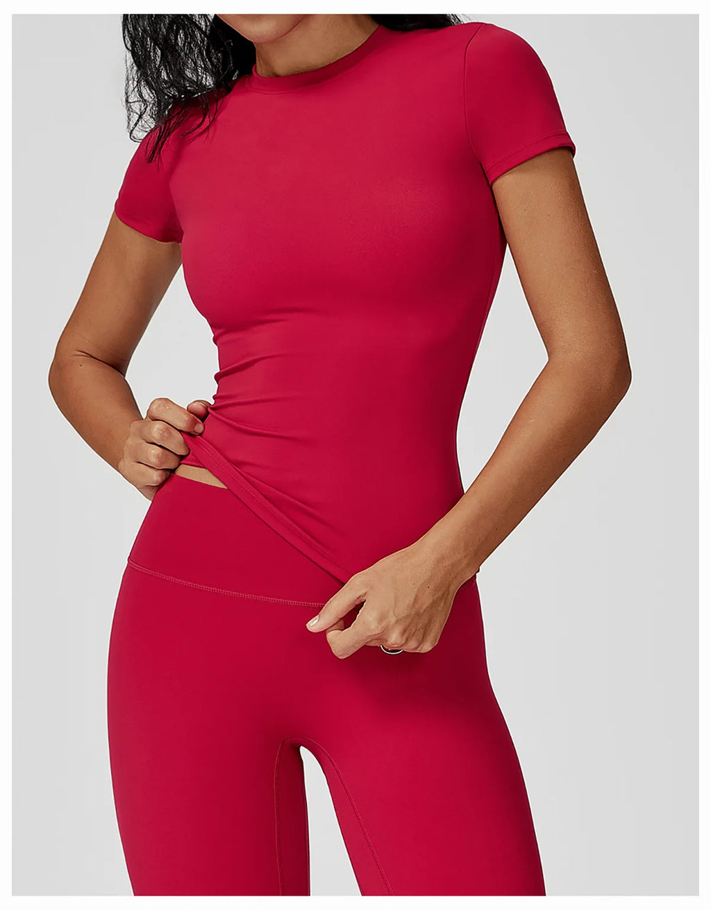 JUREN Yoga Shirts Women Top Quick Dry Running Tops Tights Push Up Workout Gym Clothe Female Short Sleeve Fitness Sports T-Shirts