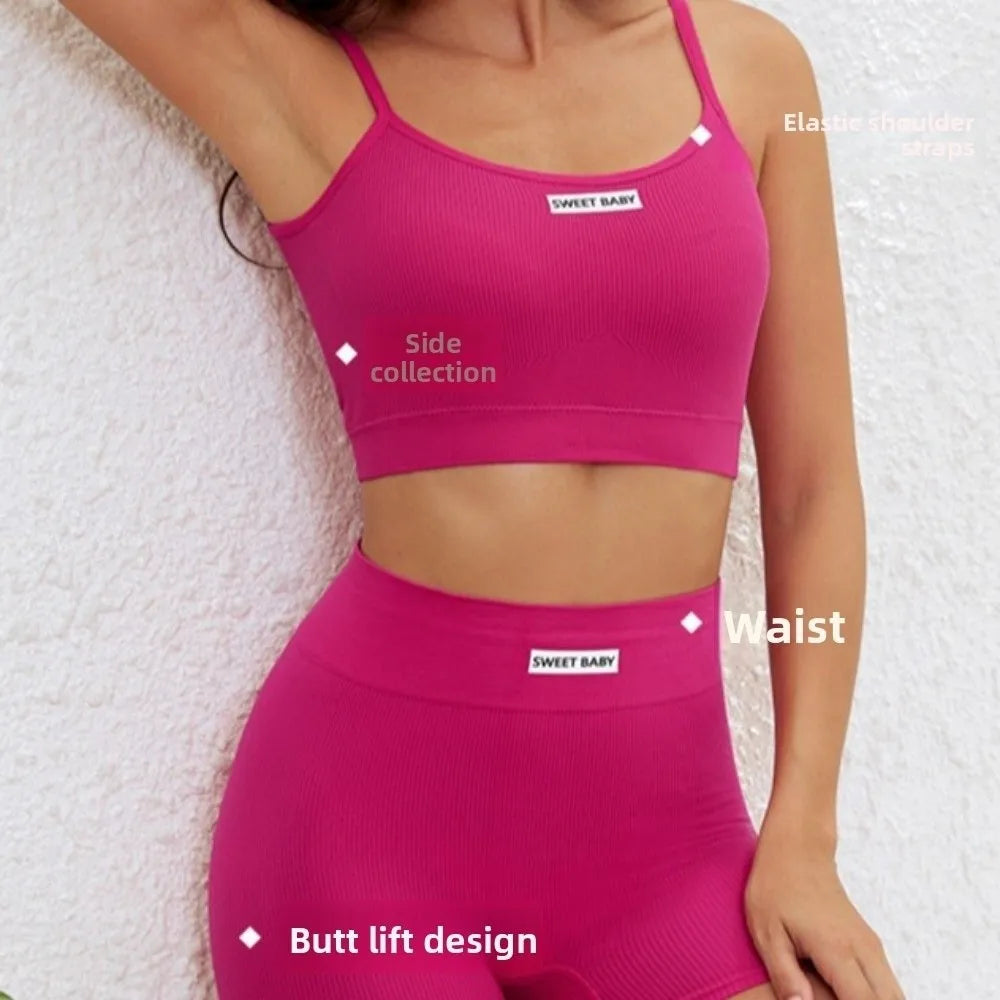 Super Stretchy Women's Sports Clothing Set Sportswear Sleeveless Vest Underwear Shorts Pants Kit Slim Fit Short