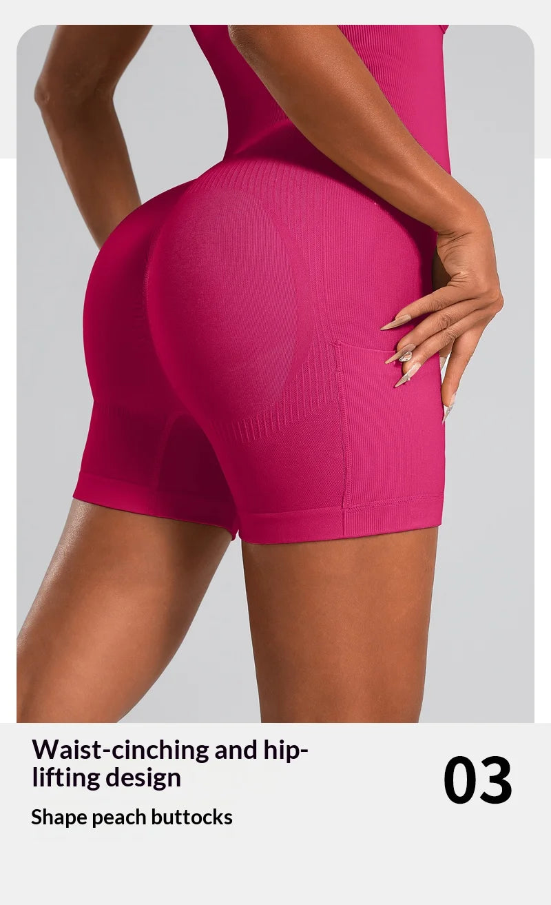 Sports Bra Built-in Criss Cross Back Yoga Bodysuit, Sexy Racerback One Piece Workout Unitard with Shorts & Padded for Women
