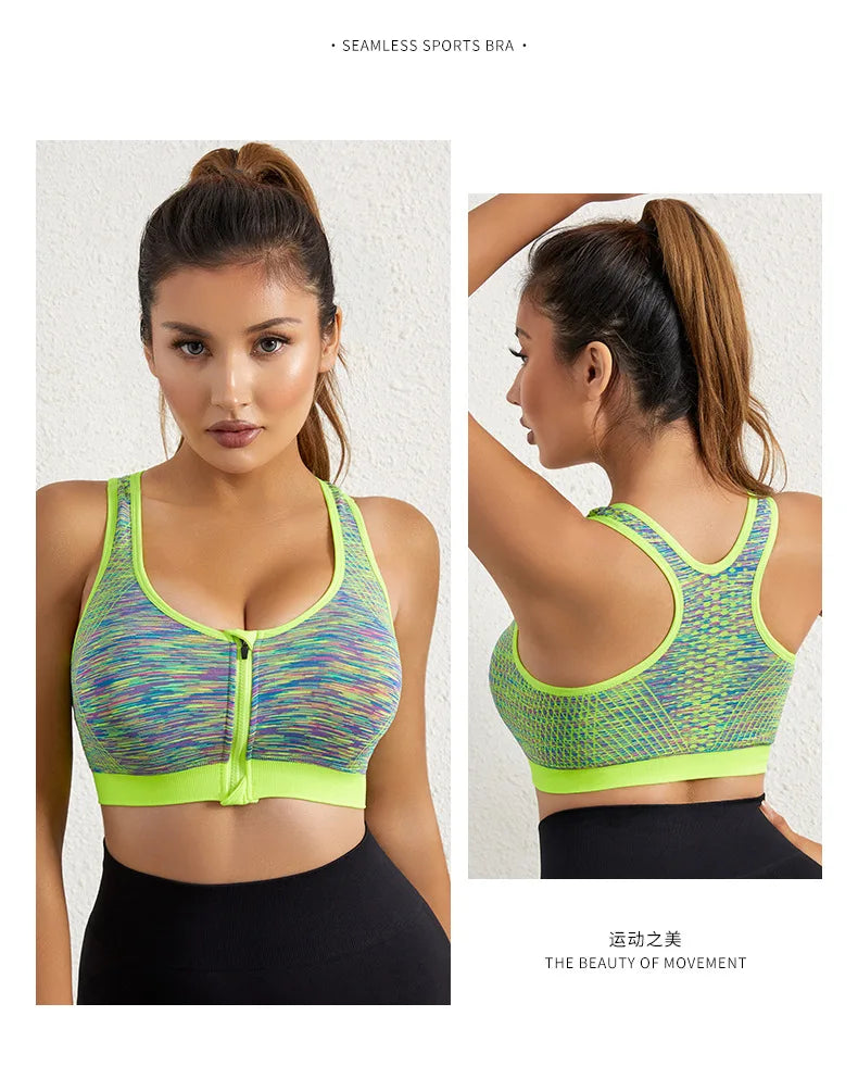 Women Sports Bra Front Zipper Sports Bra Breathable Shock-proof Underwear High Impact Yoga Bra Running Vest Fitness Workout Tops