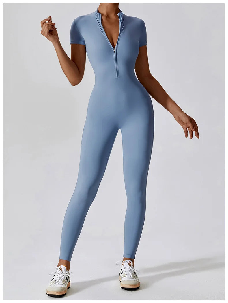 Yoga Boilersuit Long Sleeved Women's Sportswear Gym Zipper Jumpsuits Workout High-intensity Fitness One-piece Skin-tight Garment