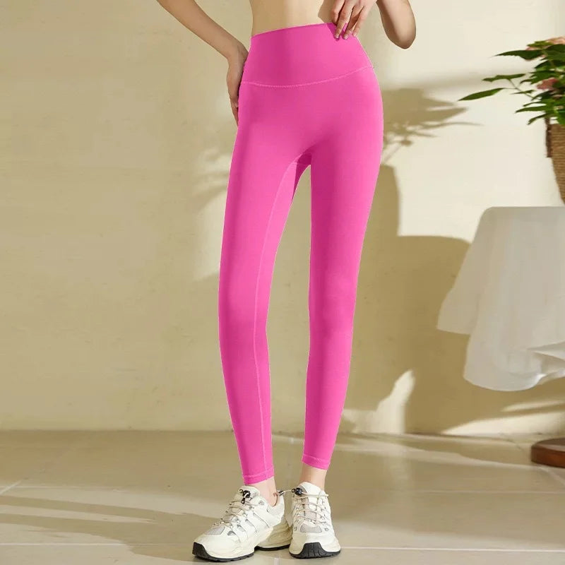 Women High Waist Yoga Leggings Nude Soft Breathable Tummy Control Skinny Pants Gym Running Pilates Fitness Sports Tights