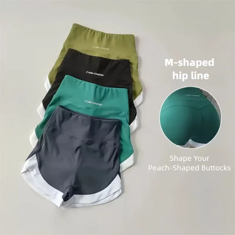 Women High Waist Tummy Control Scrunch Butt Yoga Shorts White Contrast Trim Quick Dry Gym Cycling Shorts