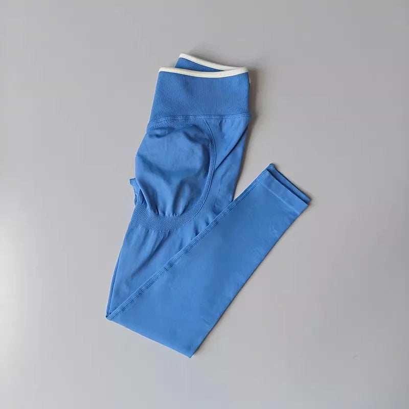 Women's High Waist Yoga Pants, Tummy Control Contrast Color Booty Leggings, Quick Dry Moisture Wicking Stretch Fitness Pants