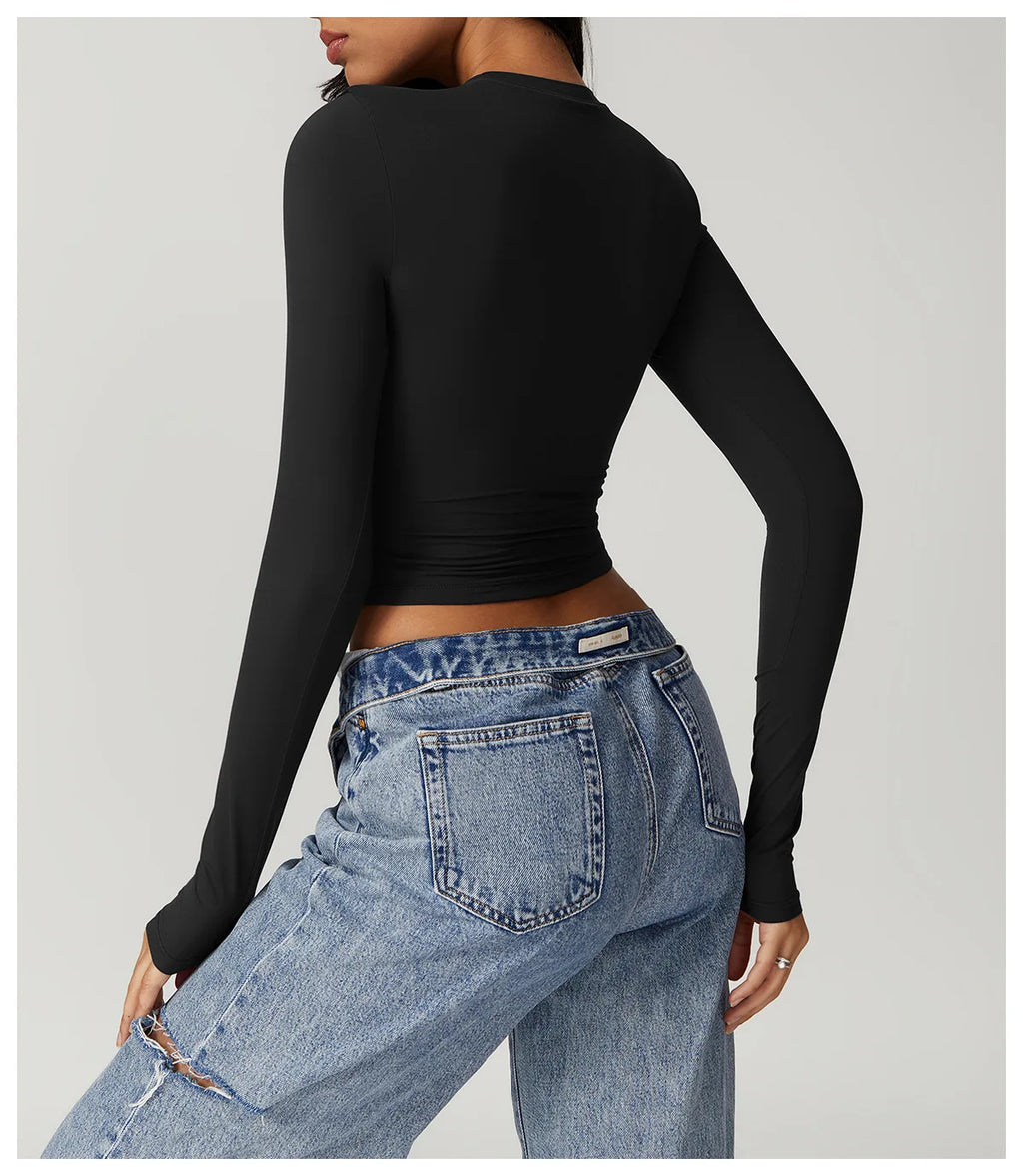 Women Yoga Shirts Crop Top Long Sleeves Shirts for Women Yoga  Long Sleeves Sports Fitness Top Push Up Gym Clothes Workout Tops
