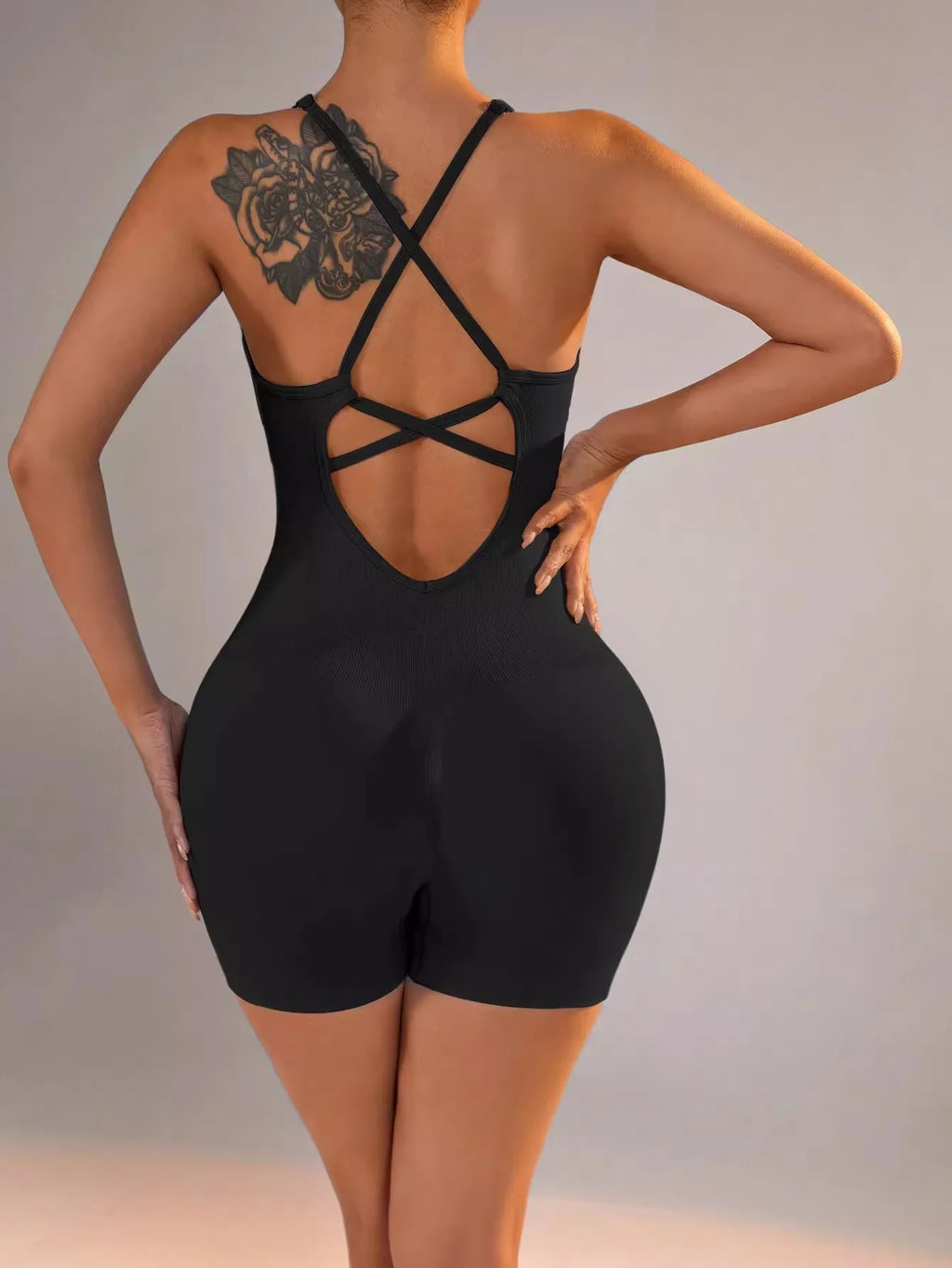 WAREBALL Women's Yoga Jumpsuit, Sexy One-Piece Fitness Romper with Strap, Tummy Control & Padded Sports Bra for Workout