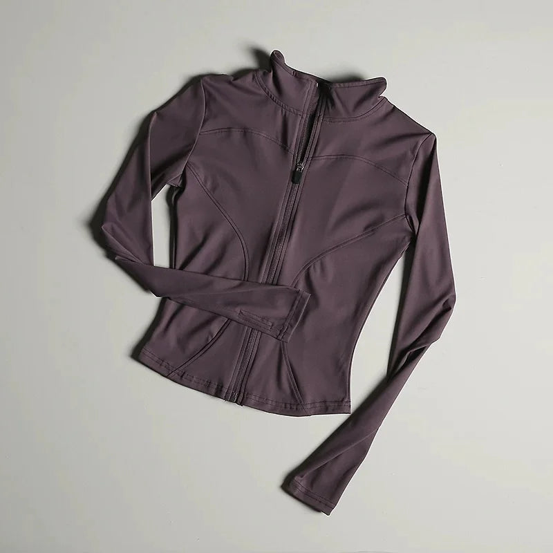 Women Slim Fit Yoga Jacket Quick Dry Zip Up Stand Collar Fitness Running Sports Top