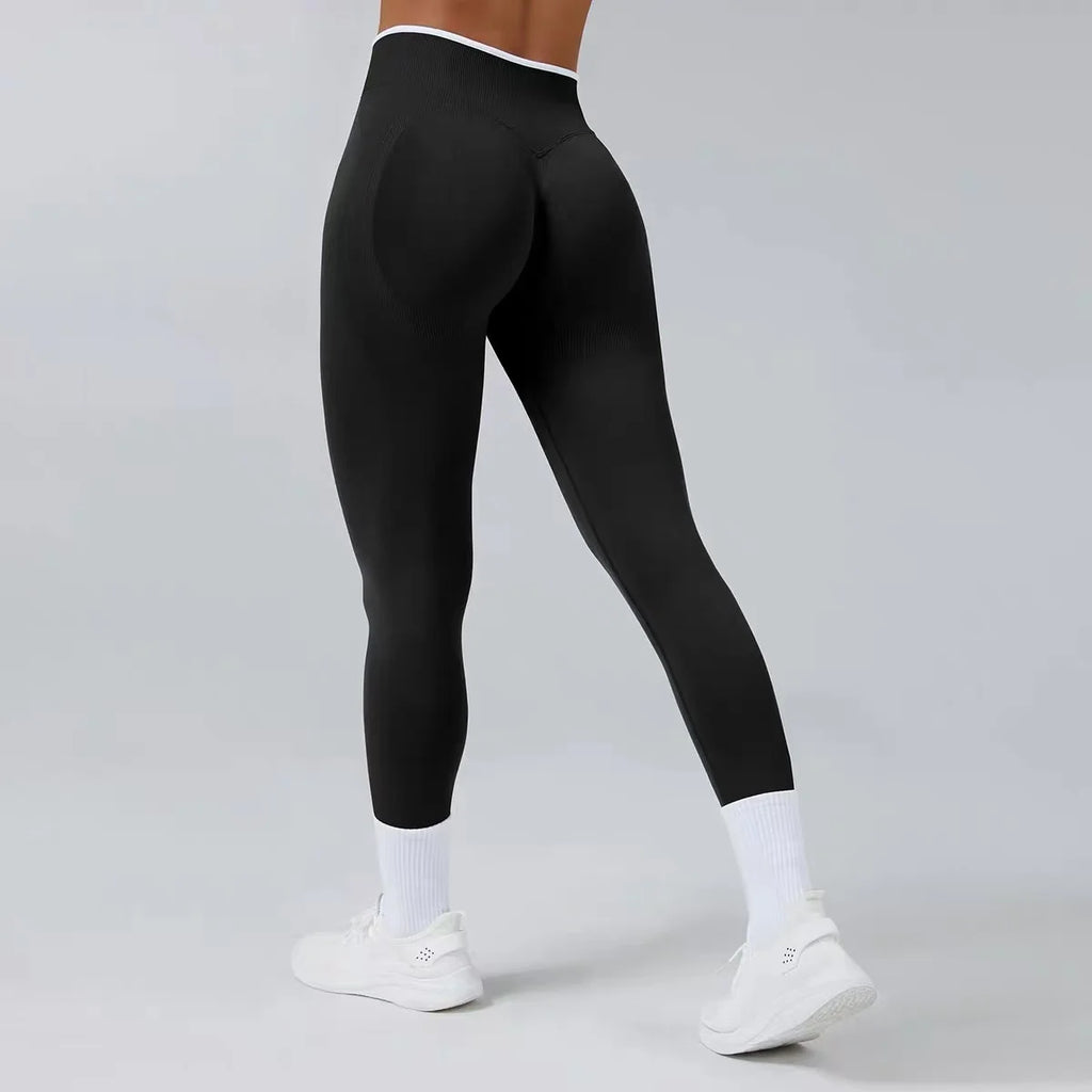 Women's High Waist Yoga Pants, Tummy Control Contrast Color Booty Leggings, Quick Dry Moisture Wicking Stretch Fitness Pants