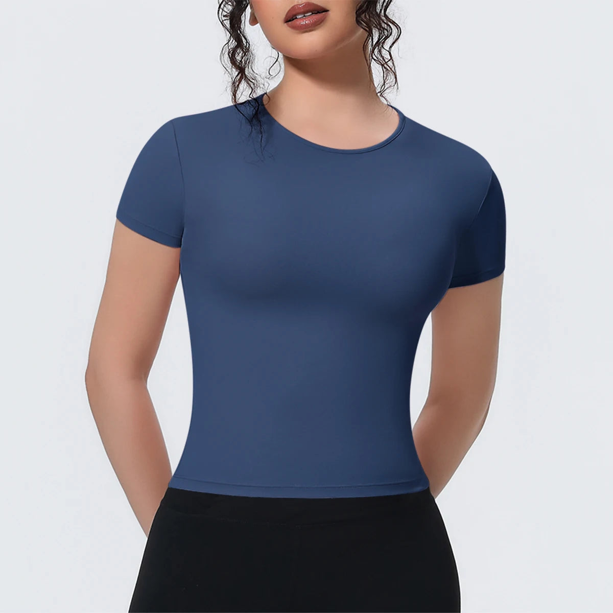 Hot Sale Summer Yoga T-shirt Running Shirts Solid Color Quick Drying Workout Top for Woman Short Sleeve Gym Sports Top