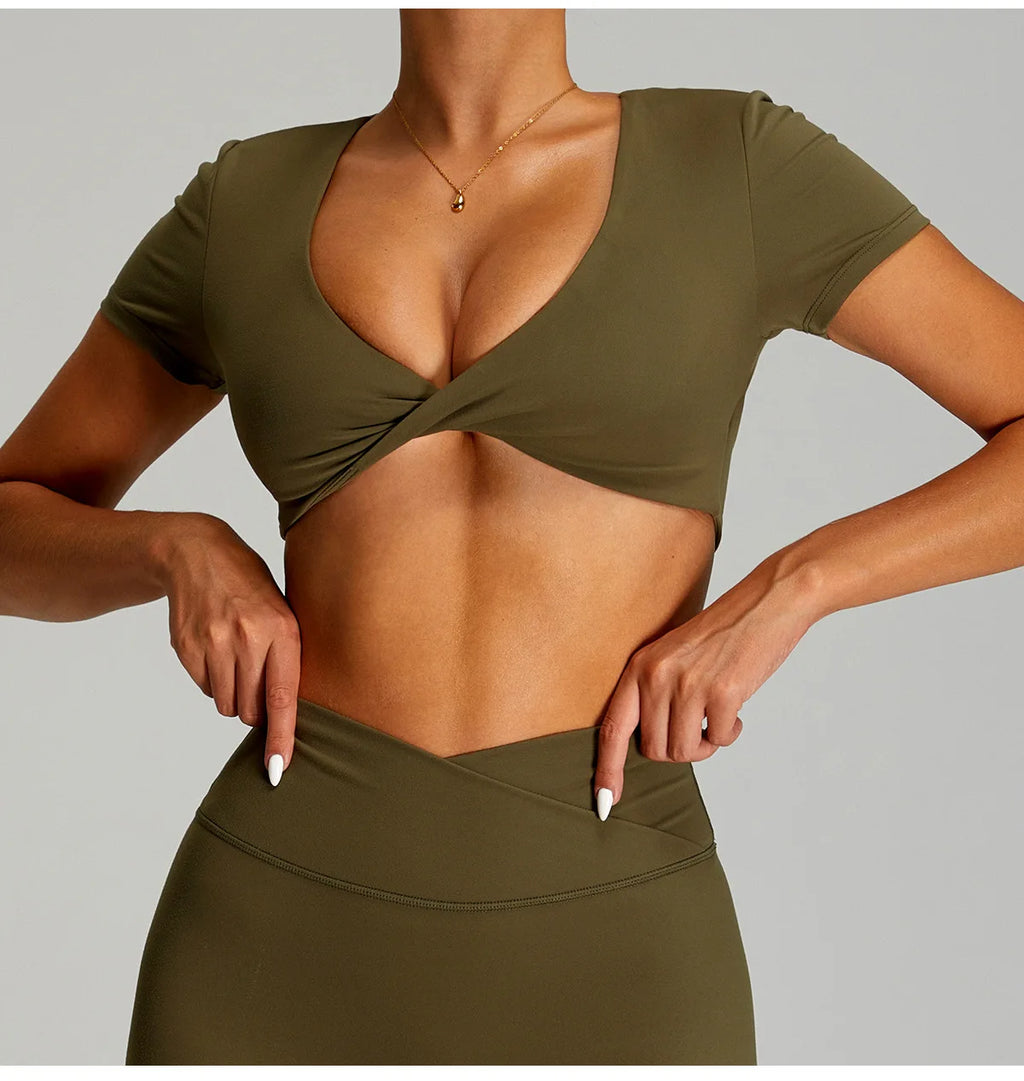 Sexy Sports Shirts Breathable Short Sleeves Workout Tops Fitness Female Backless Yoga Clothing Sport Crop Tops Women Gym Top