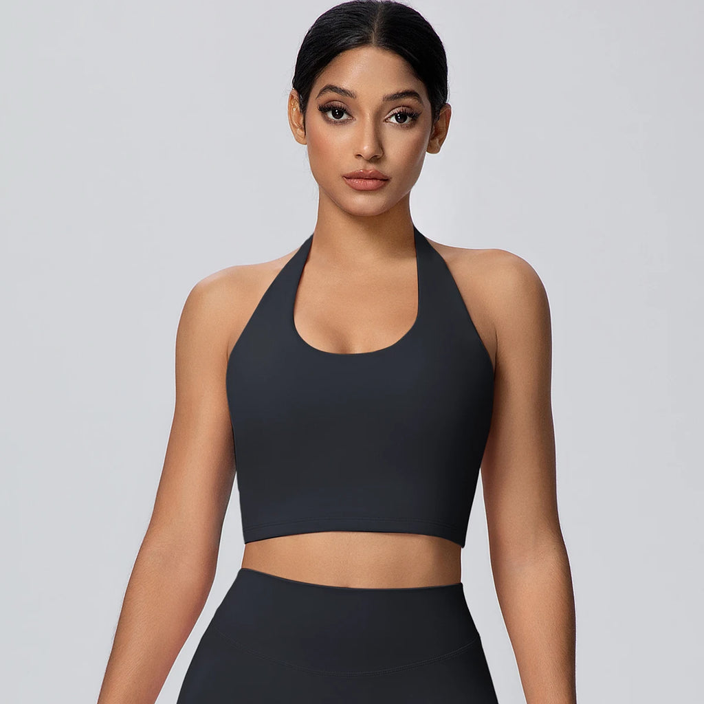 Summer Beautiful Back Hanging Neck Bra Woman Shockproof Workout Top Sports Underwear Yoga Vest with Chest Pad Sexy Women Bra