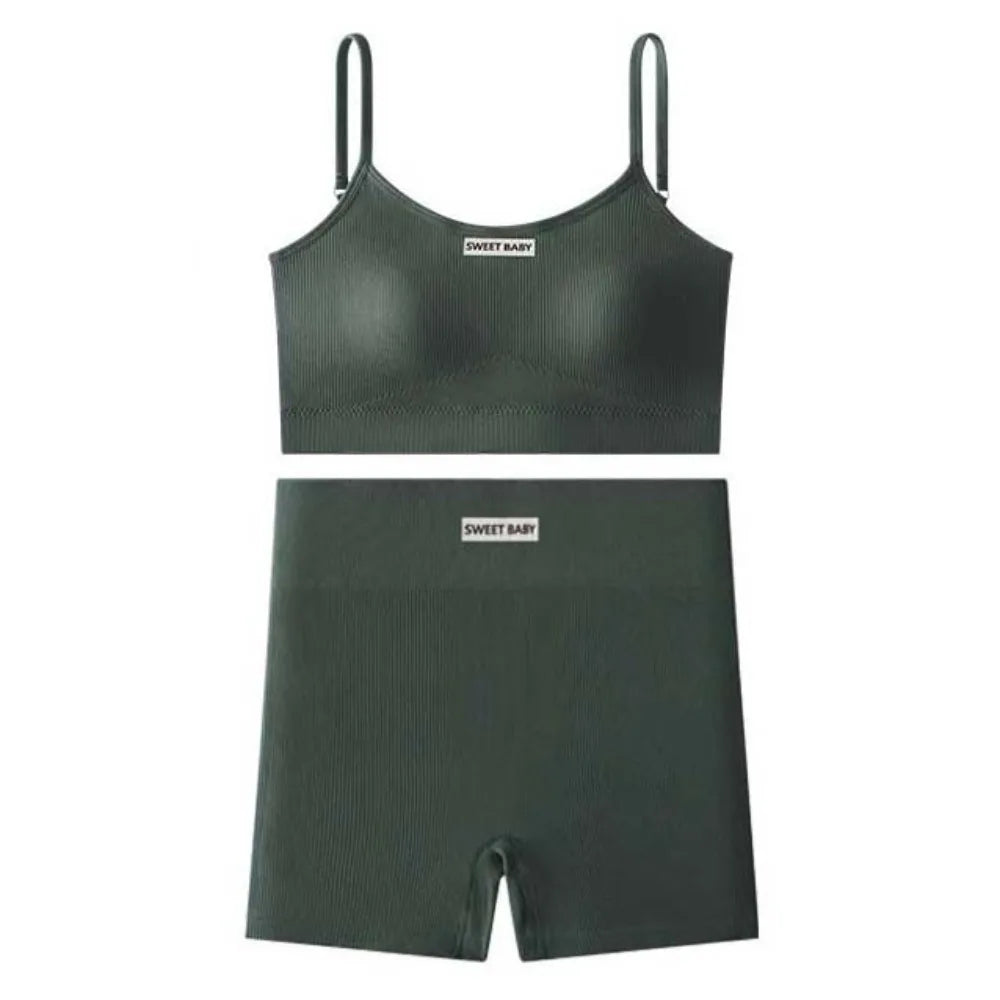 Super Stretchy Women's Sports Clothing Set Sportswear Sleeveless Vest Underwear Shorts Pants Kit Slim Fit Short