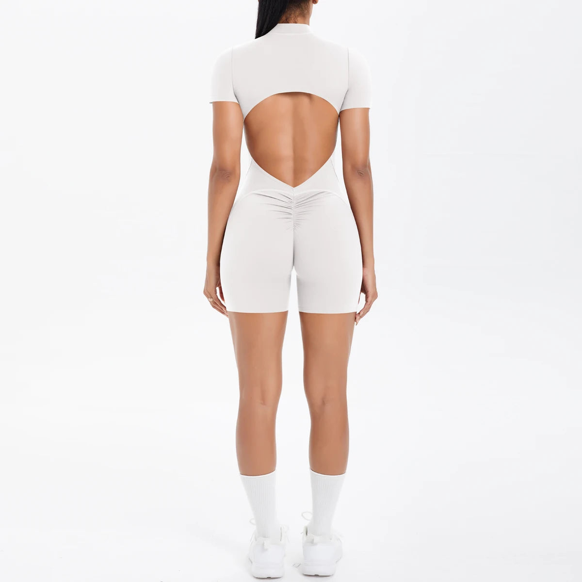 Hollow Out Backless Short Sleeved Zipper Jumpsuit for Woman Jumpsuit Yoga Suit One-Piece Legging Short Push Up Gym Yoga Clothing