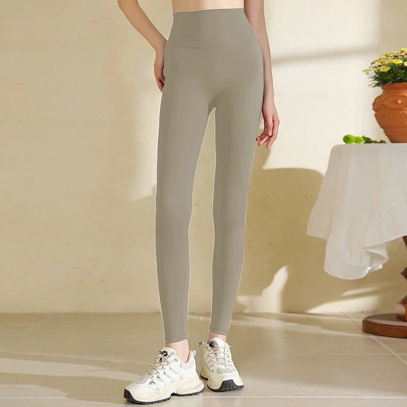 Women High Waist Yoga Leggings Nude Soft Breathable Tummy Control Skinny Pants Gym Running Pilates Fitness Sports Tights