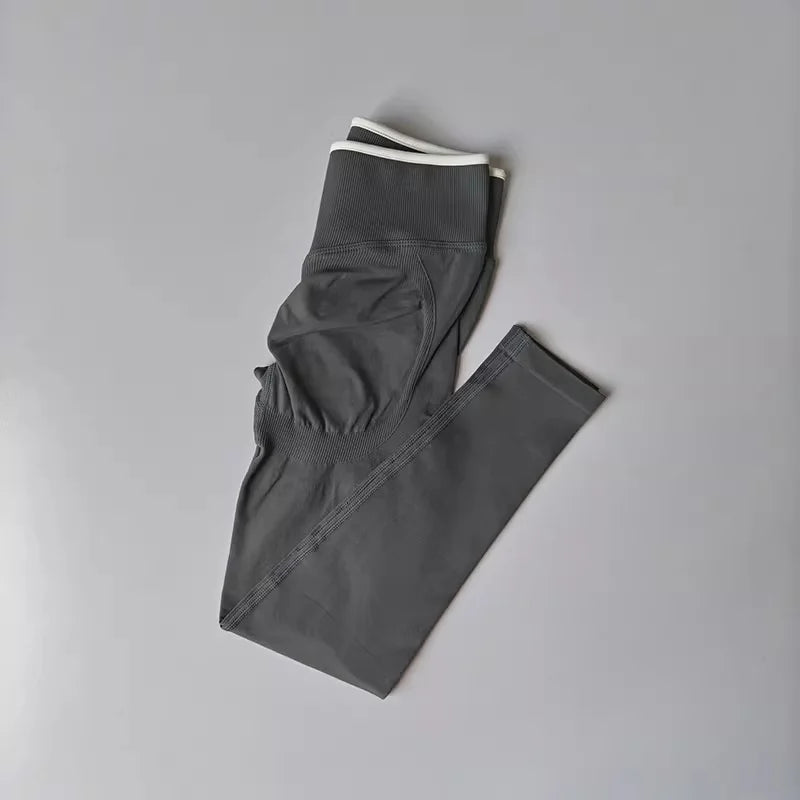Women's High Waist Yoga Pants, Tummy Control Contrast Color Booty Leggings, Quick Dry Moisture Wicking Stretch Fitness Pants