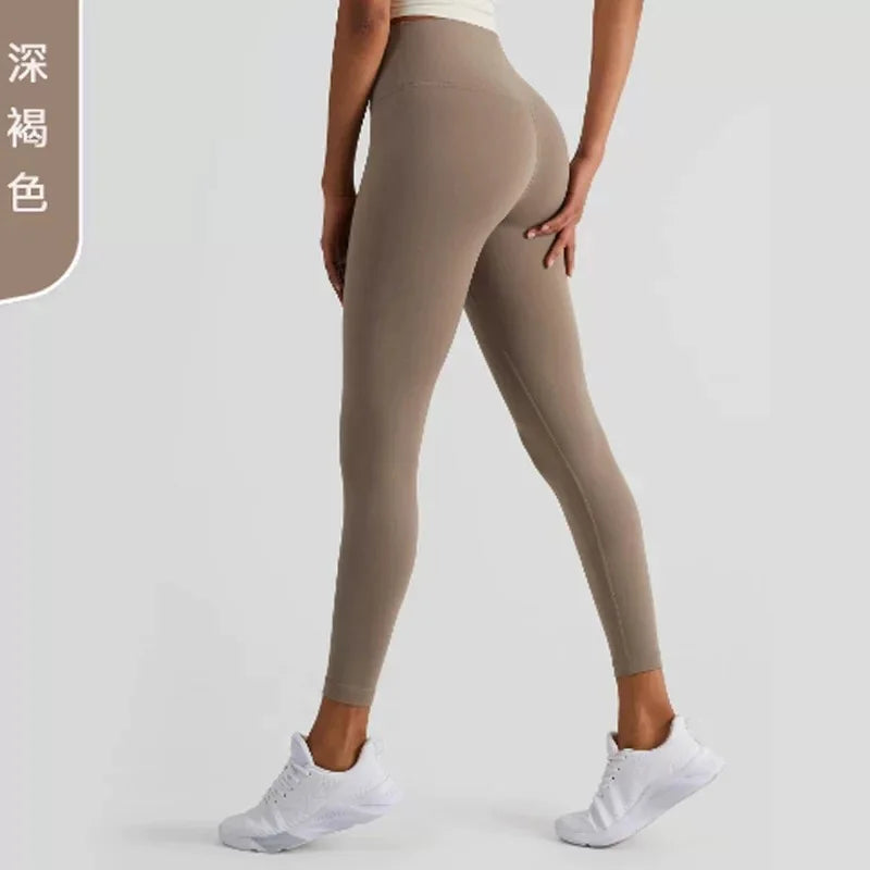 Women High Waist Yoga Leggings Nude Soft Breathable Tummy Control Skinny Pants Gym Running Pilates Fitness Sports Tights