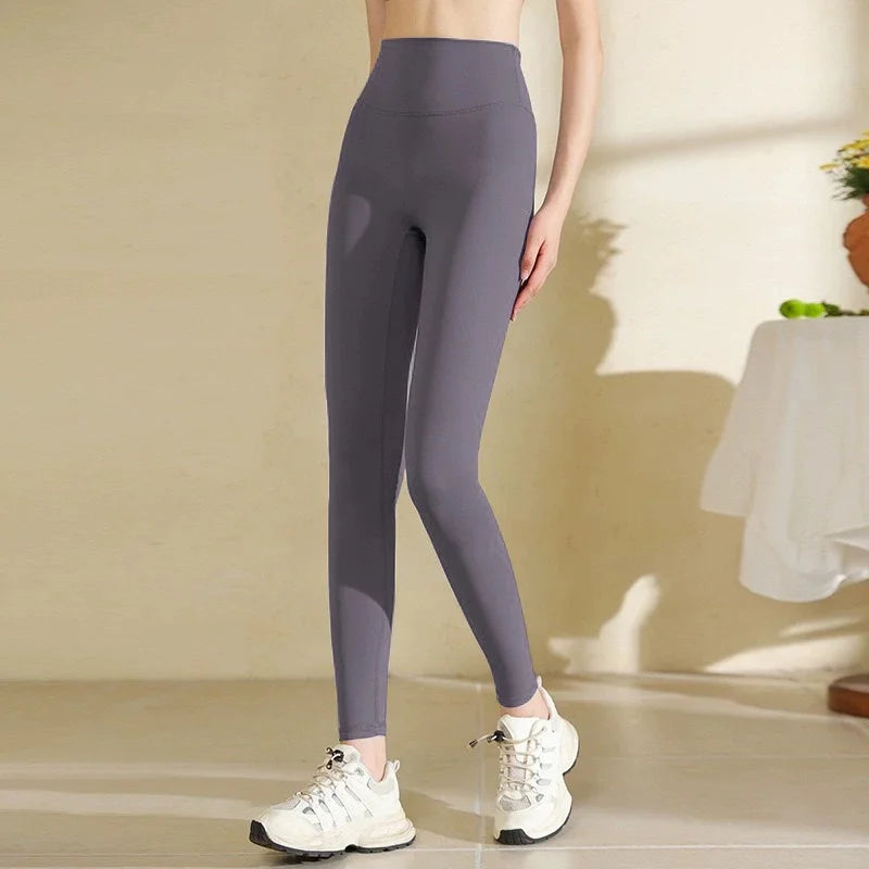 Women High Waist Yoga Leggings Nude Soft Breathable Tummy Control Skinny Pants Gym Running Pilates Fitness Sports Tights