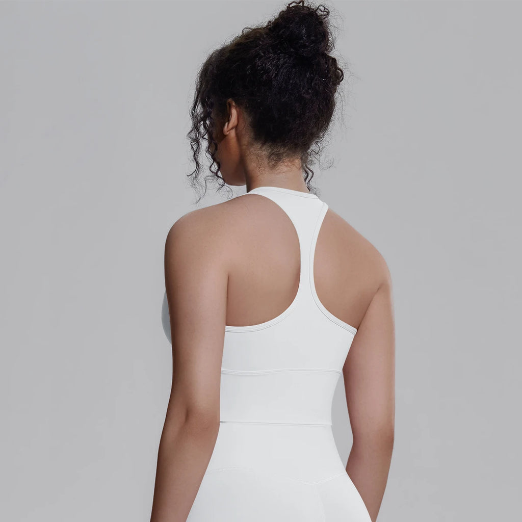 Woman Workout Top Yoga Vest Solid Color Gather Shockproof Sports Bra Beautiful Back I-shaped Vest Gym Running Yoga Underwear