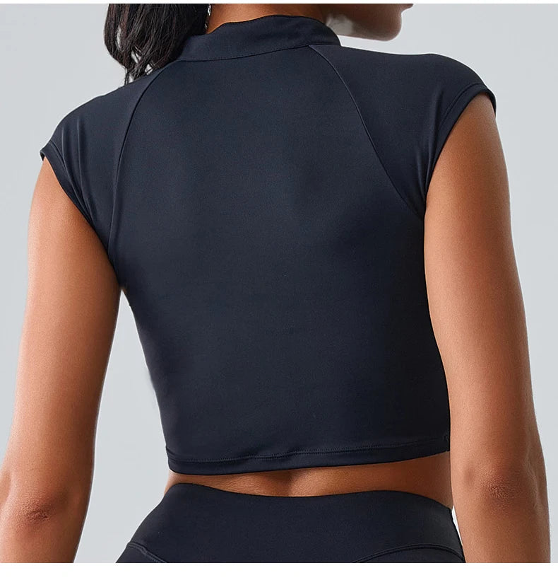 Women Yoga Top Zipper Sport T Shirts Push Up Fitness Clothes Workout Short Sleeve Yoga Shirt Gym Top Quick Drying Running Top