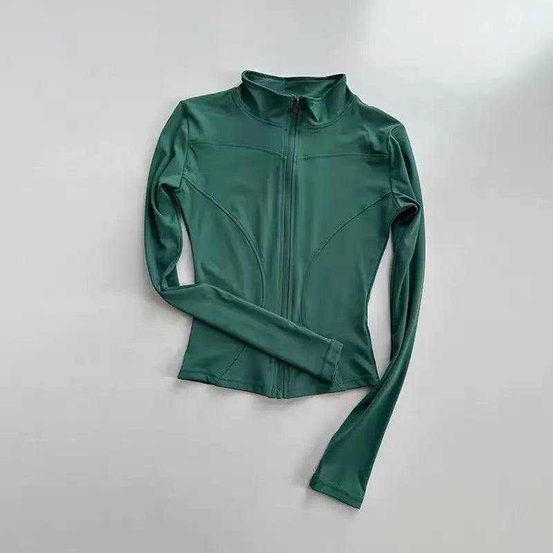 Women Slim Fit Yoga Jacket Quick Dry Zip Up Stand Collar Fitness Running Sports Top