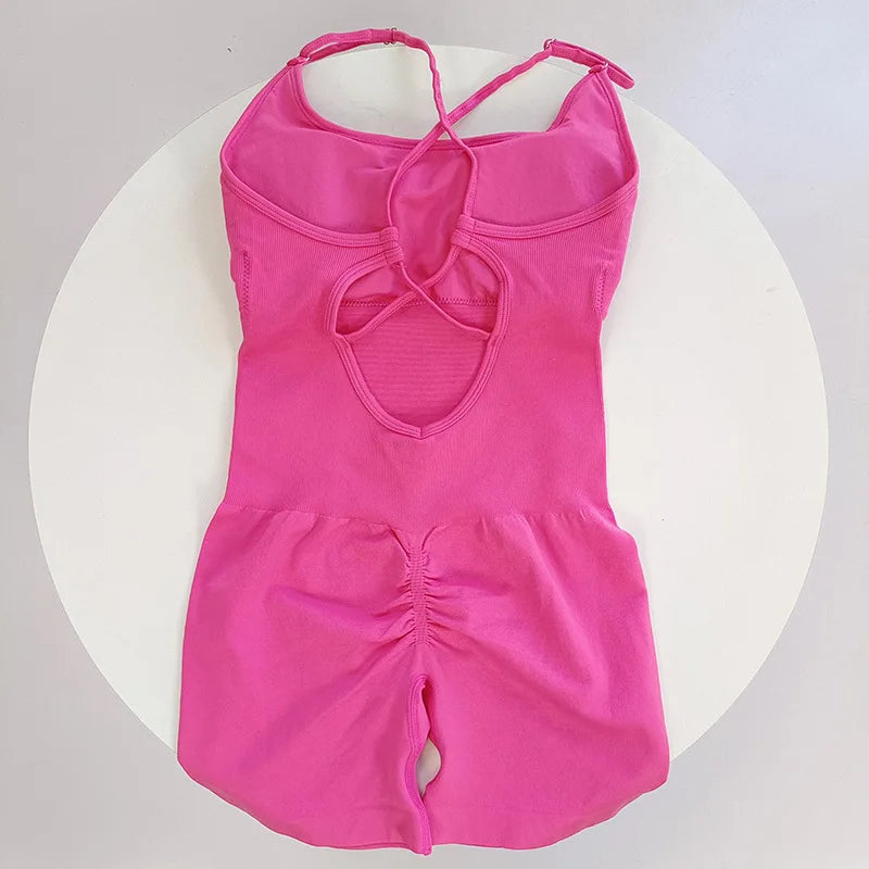 WAREBALL Women's Yoga Jumpsuit, Sexy One-Piece Fitness Romper with Strap, Tummy Control & Padded Sports Bra for Workout
