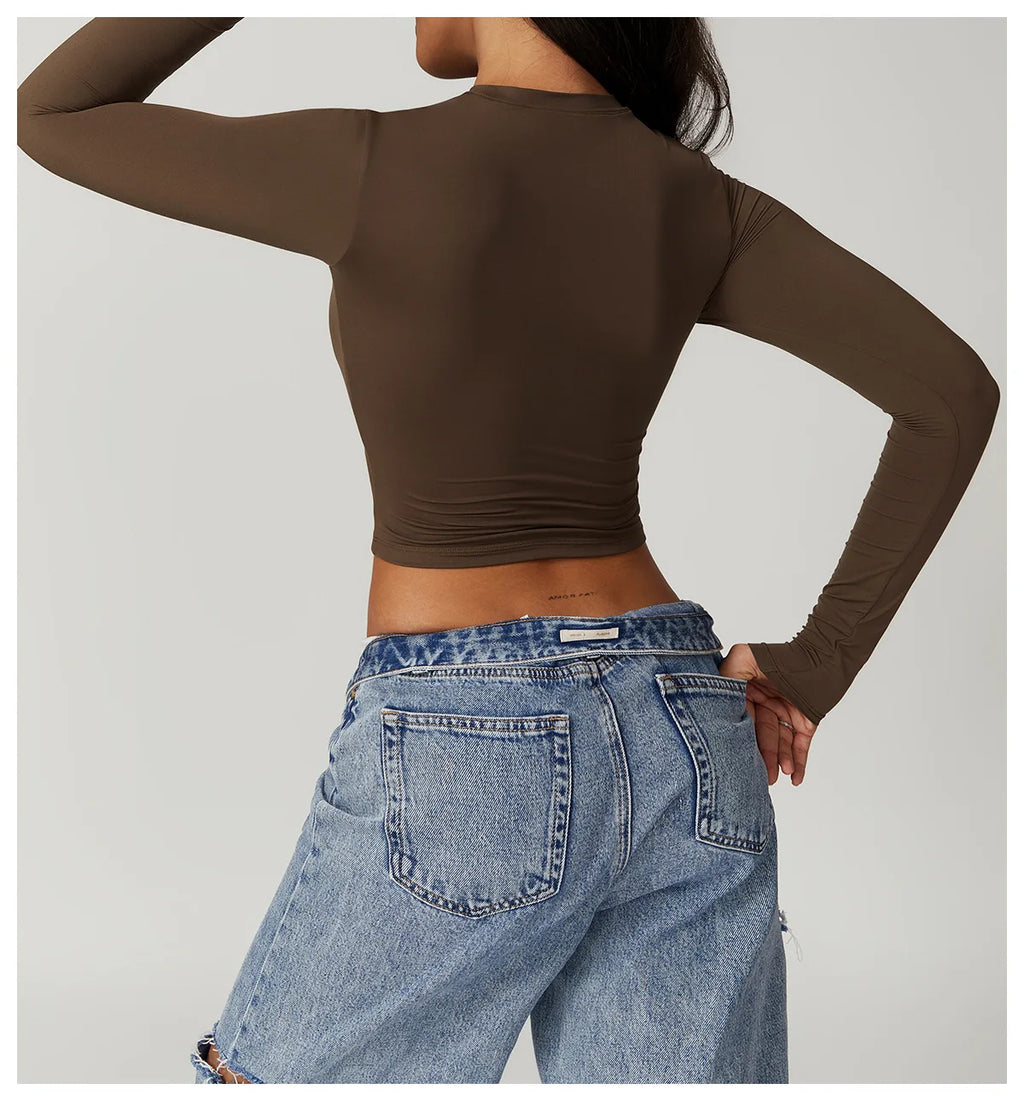 Women Yoga Shirts Crop Top Long Sleeves Shirts for Women Yoga  Long Sleeves Sports Fitness Top Push Up Gym Clothes Workout Tops