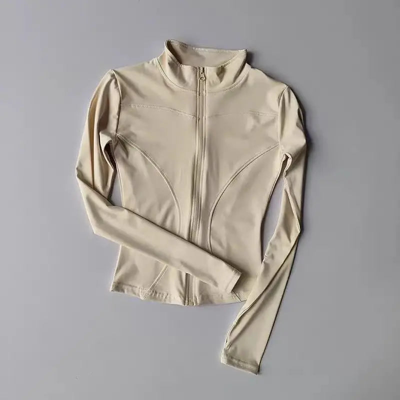 Women Slim Fit Yoga Jacket Quick Dry Zip Up Stand Collar Fitness Running Sports Top